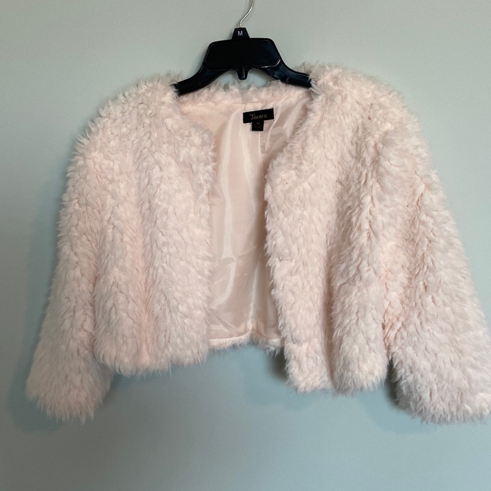 Medium Cream formal cropped faux fur light jacket